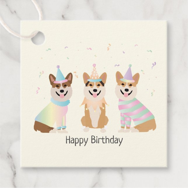 Happy Birthday Pembroke Welsh Corgi Hunde Geschenkanhänger (Vorderseite)