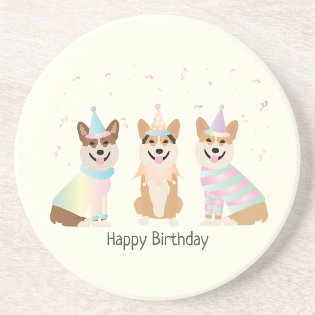 Happy Birthday Pembroke Welsh Corgi Hunde Getränkeuntersetzer (Vorne)