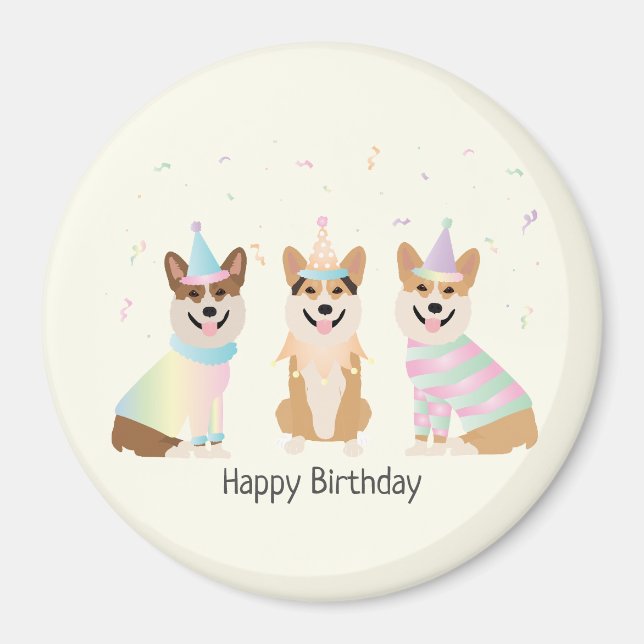 Happy Birthday Pembroke Welsh Corgi Hunde Magnet (Vorne)