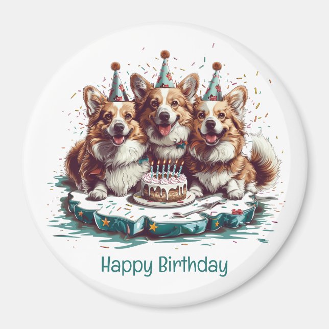Happy Birthday Pembroke Welsh Corgi Hunde Magnet (Vorne)
