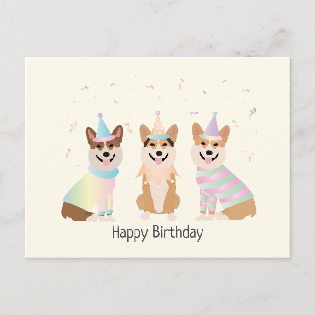 Happy Birthday Pembroke Welsh Corgi Hunde Postkarte (Vorderseite)