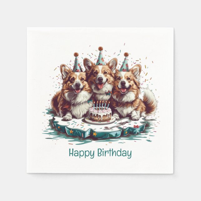 Happy Birthday Pembroke Welsh Corgi Hunde Serviette (Vorderseite)