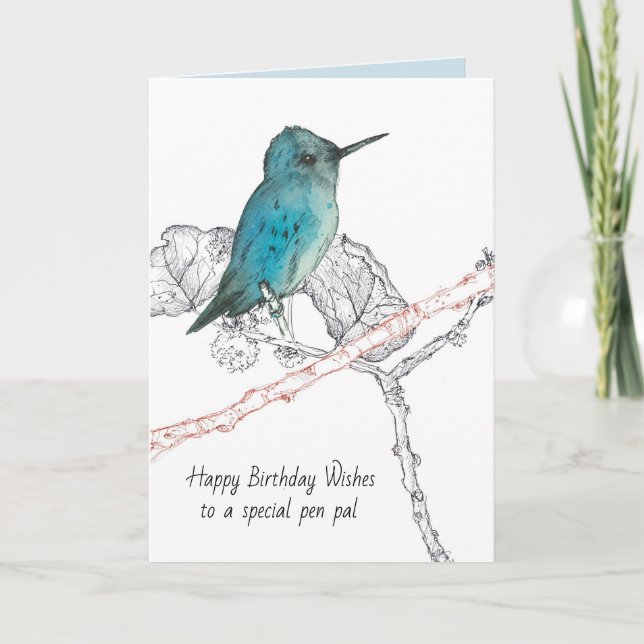Happy Birthday Pen Pal Hummingbird in Tree Karte (Vorderseite)