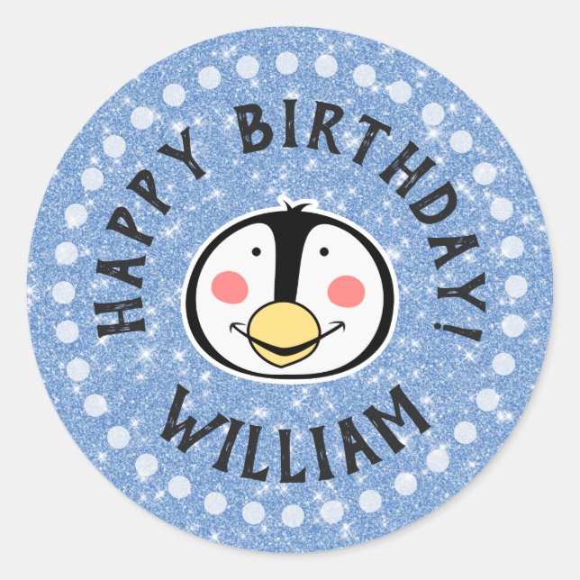 Happy Birthday Penguin Runder Aufkleber (Vorderseite)