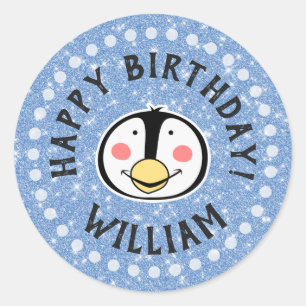 Happy Birthday Penguin Runder Aufkleber