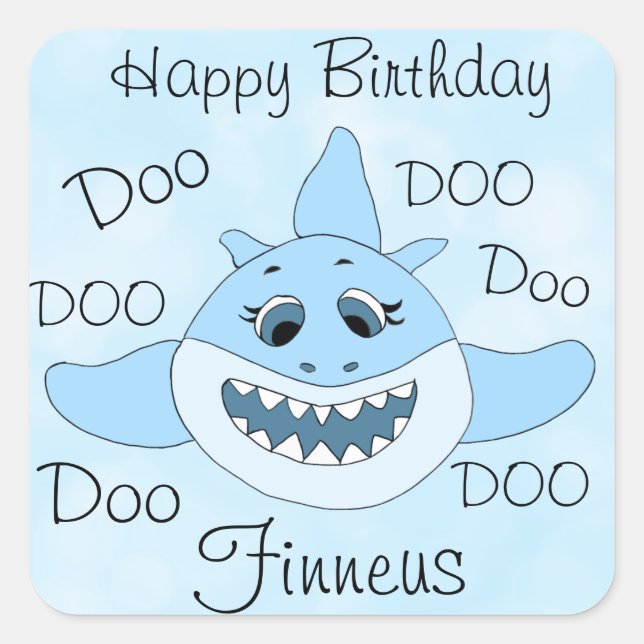Happy Birthday Personalisiert Baby Shark Quadratischer Aufkleber (Vorderseite)