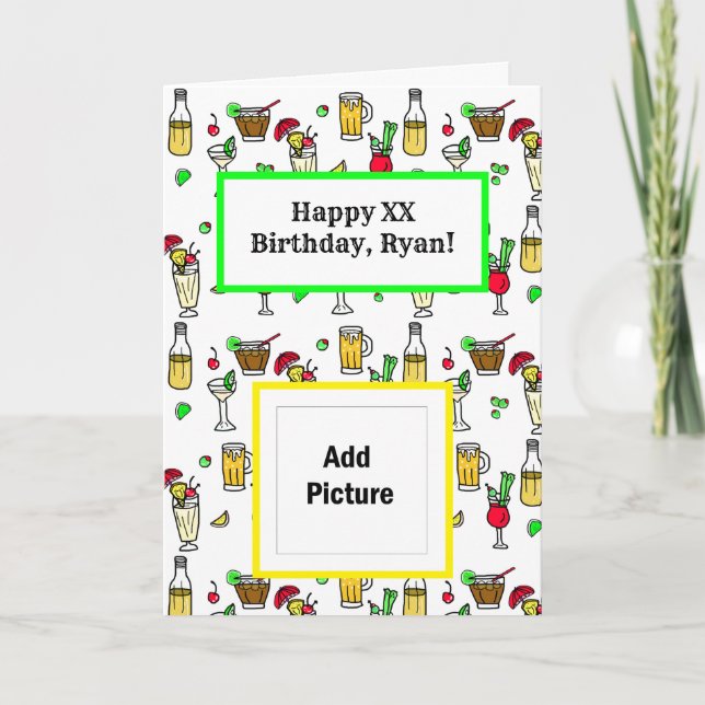 Happy Birthday Personalisiert CockTails und Bier Karte (Vorderseite)