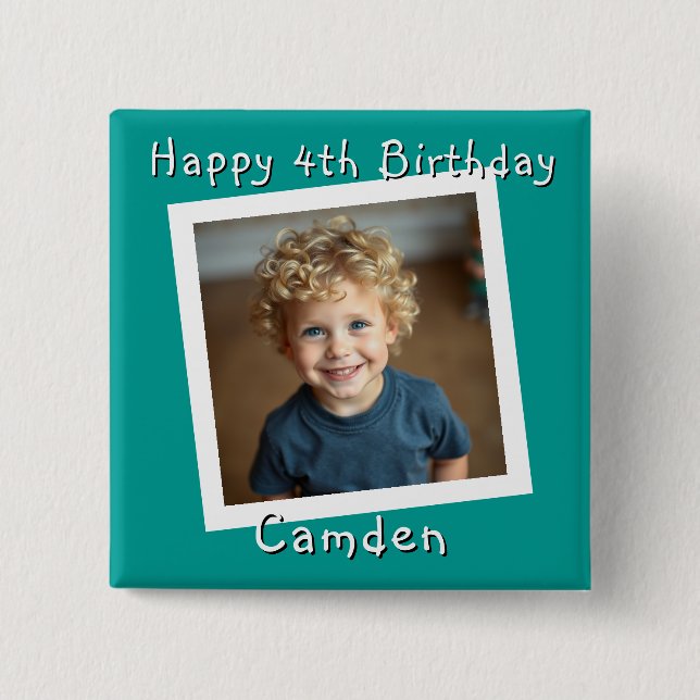 Happy Birthday Personalisiert Foto Button (Vorderseite)