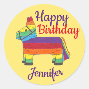 Happy Birthday Personalisiert Rainbow Donkey Pinat Runder Aufkleber