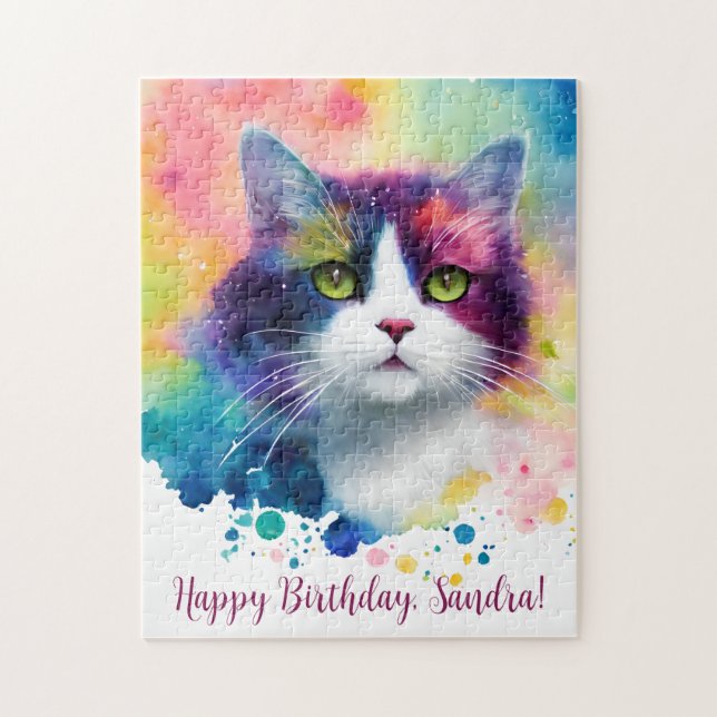 Happy Birthday Personalisiert Whimsical Cat Puzzle (Vertikal)
