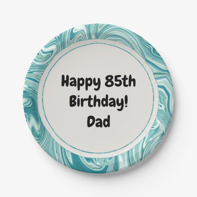 Happy Birthday Personalize Blue Liquid Marble Pape Pappteller (Vorderseite)