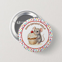 Happy Birthday Personalized Mouse & Cupcake Photo Button