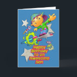 Happy Birthday Phantastisch Son Skateboard Boy & A Karte<br><div class="desc">Erzählen Sie Ihrem Sohn,  dass er mit diesem lustigen Design eines coolen Jungen auf einem futuristischen Skateboard mit Außerirdischen und ihren Raumfahrzeugen und Sternen auf hellblauem Hintergrund einen Ausflug aus dieser Welt machen soll.</div>