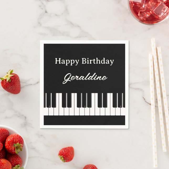 Happy Birthday Piano Player Personalised Serviette (Beispiel)