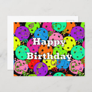 Happy Birthday Pickleball Balloons Confetti Black Postkarte