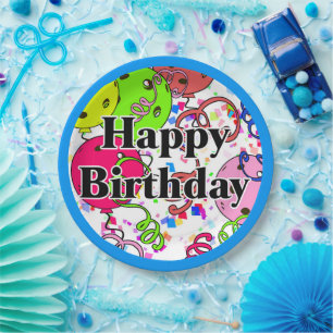 Happy Birthday Pickleball Balloons Confetti White Pappteller