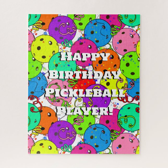 Happy Birthday Pickleball Balloons Confetti White Puzzle (Vertikal)