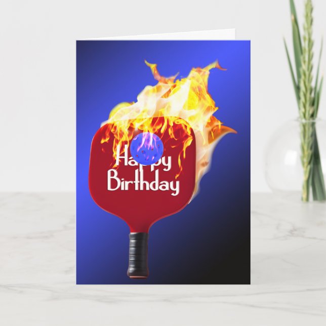 Happy Birthday Pickleball Paddle on Fire Karte (Vorderseite)