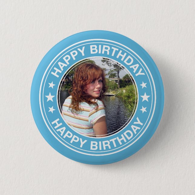 Happy Birthday Picture Frame in Blue Button (Vorderseite)
