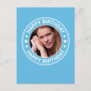Happy Birthday Picture Frame in Blue Postkarte