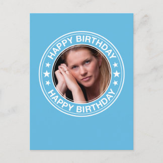 Happy Birthday Picture Frame in Blue Postkarte