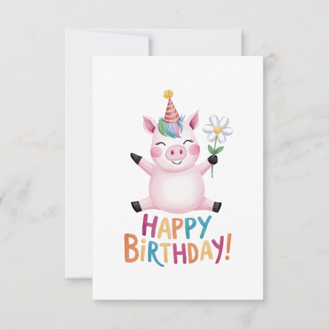 Happy Birthday Piglet mit Daisy Dankeskarte (Vorderseite)