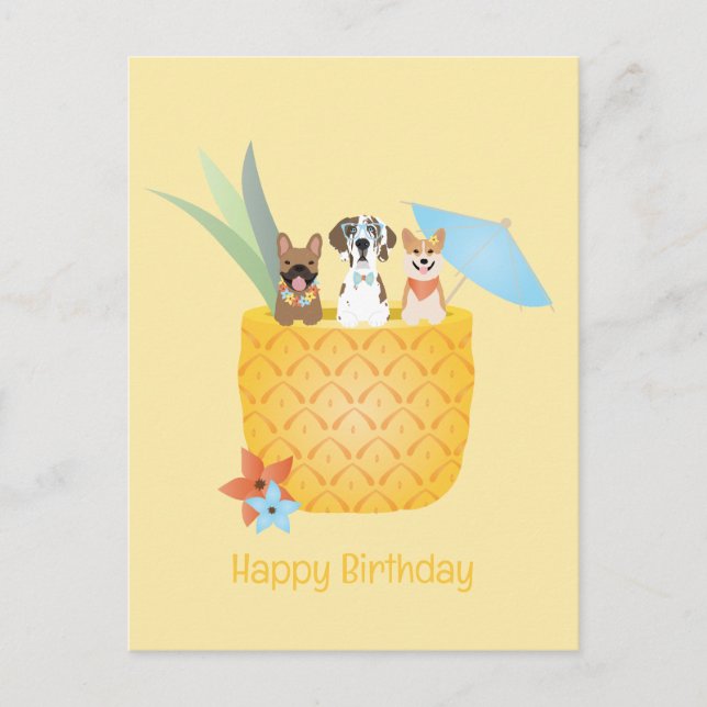 Happy Birthday Pina Colada Ananas Hunde Postkarte (Vorderseite)