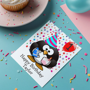 Happy Birthday Pinguin Kinder 1 Jahr alt Karte