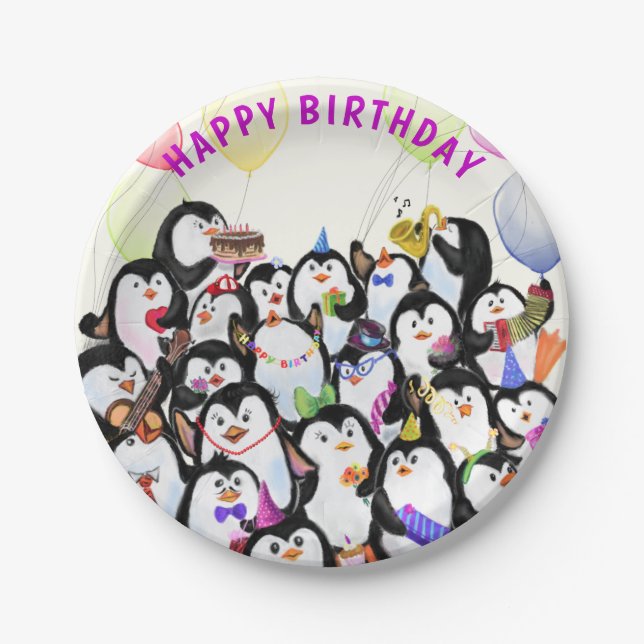 Happy Birthday Pinguin Paper Tellers Pappteller (Vorderseite)
