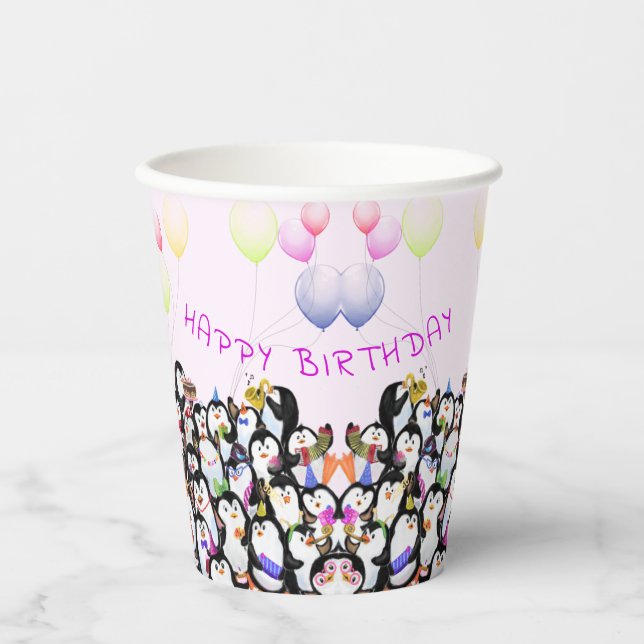 Happy Birthday Pinguin Party Paper Cups Pappbecher (Vorderseite)