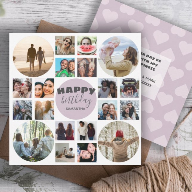 Happy Birthday Pink 20 Foto Collage Card Karte (Von Creator hochgeladen)