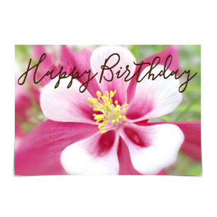 "Happy Birthday" Pink and White Columbine Card Karte