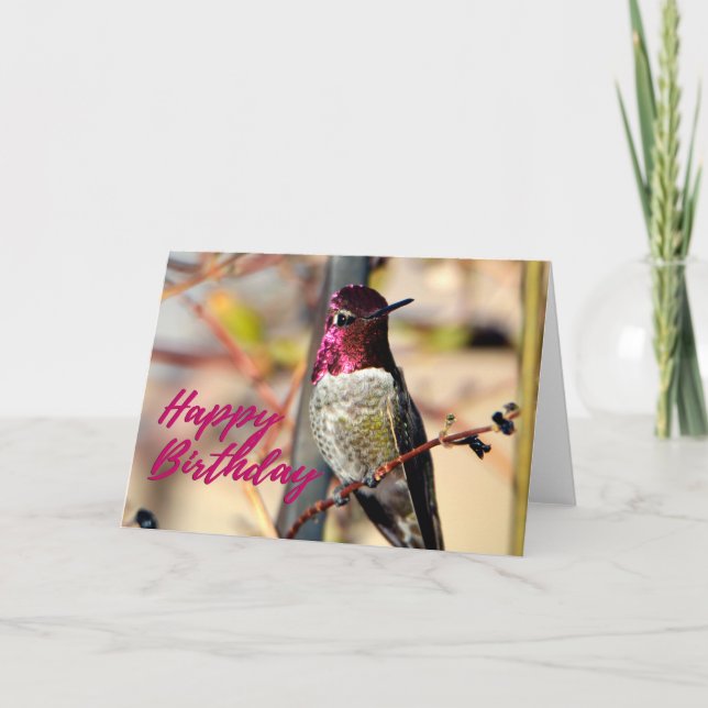 Happy Birthday Pink Anna's Hummingbird Foto Card Dankeskarte (Vorderseite)