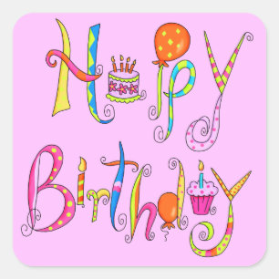 Happy Birthday Pink Aufkleber
