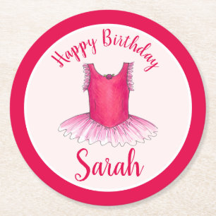 Happy Birthday Pink Ballet Dance Ballerina Tutu Runder Pappuntersetzer