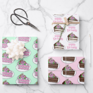Happy Birthday Pink Birthday Cake Geschenkpapier Set
