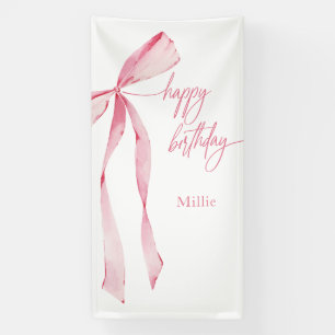 Happy Birthday Pink Bow Baby Girl 1. Geburtstag Banner