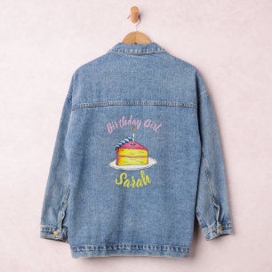 Happy Birthday Pink Cake Slice Candle Gastgeschenk Jeansjacke
