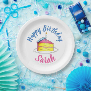 Happy Birthday Pink Cake Slice Candle Gastgeschenk Pappteller