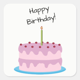 Happy Birthday Pink Cake Square Sticker