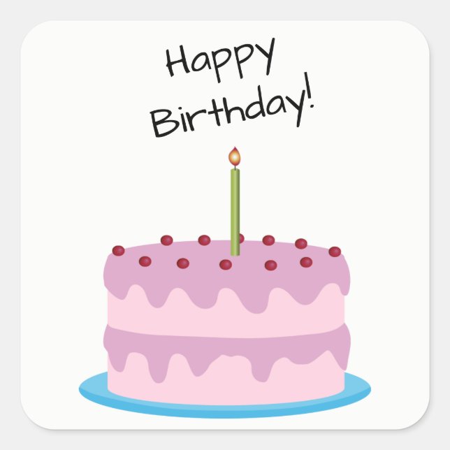 Happy Birthday Pink Cake Square Sticker (Vorderseite)