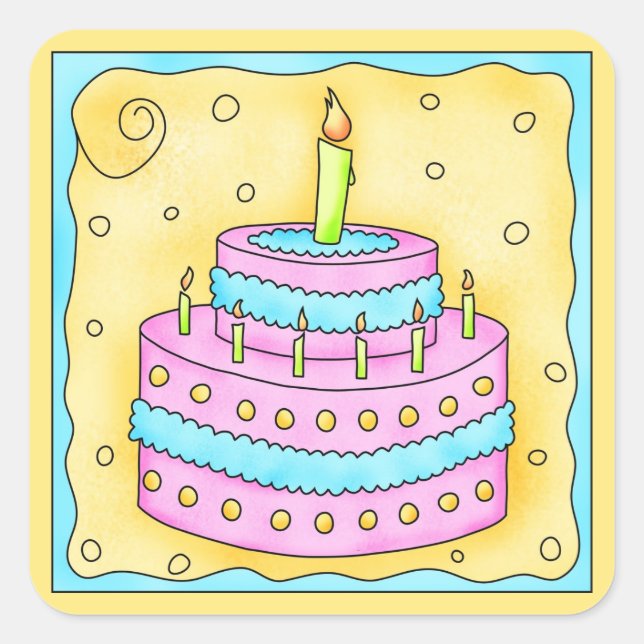 Happy Birthday Pink Cake Sticker 1. (Vorderseite)