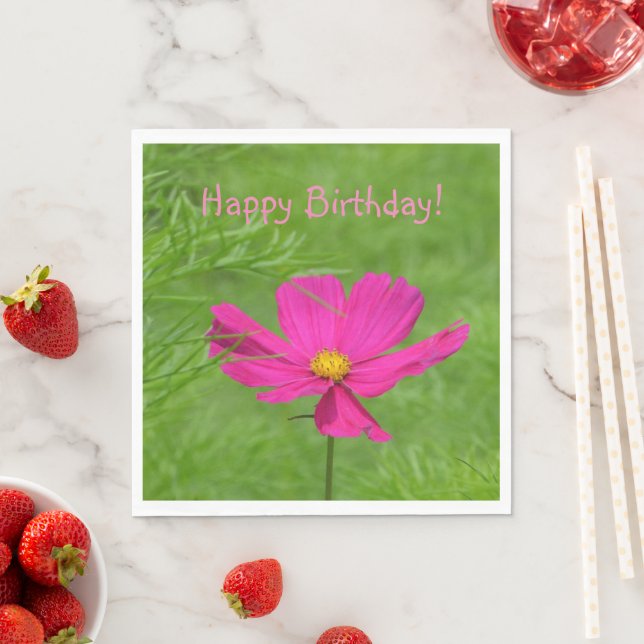 Happy Birthday Pink Cosmos Serviette (Beispiel)