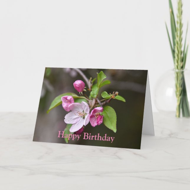 Happy Birthday Pink Crab Apple Blume Card Karte (Vorderseite)