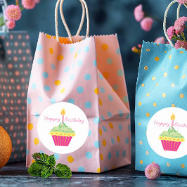 Happy Birthday Pink Cupcake Runder Aufkleber