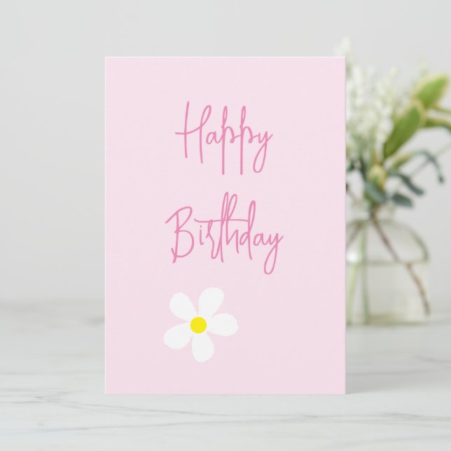 Happy Birthday Pink Daisy Simple Card Einladung (Stehend Vorderseite)
