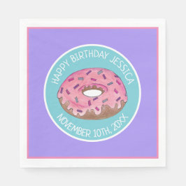 Happy Birthday Pink Donut Doughnut Bday Girl Paper Serviette