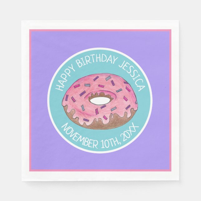 Happy Birthday Pink Donut Doughnut Bday Girl Paper Serviette (Vorderseite)