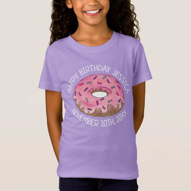 Happy Birthday Pink Donut Doughnut Bday Girl T-Shirt (Vorderseite)