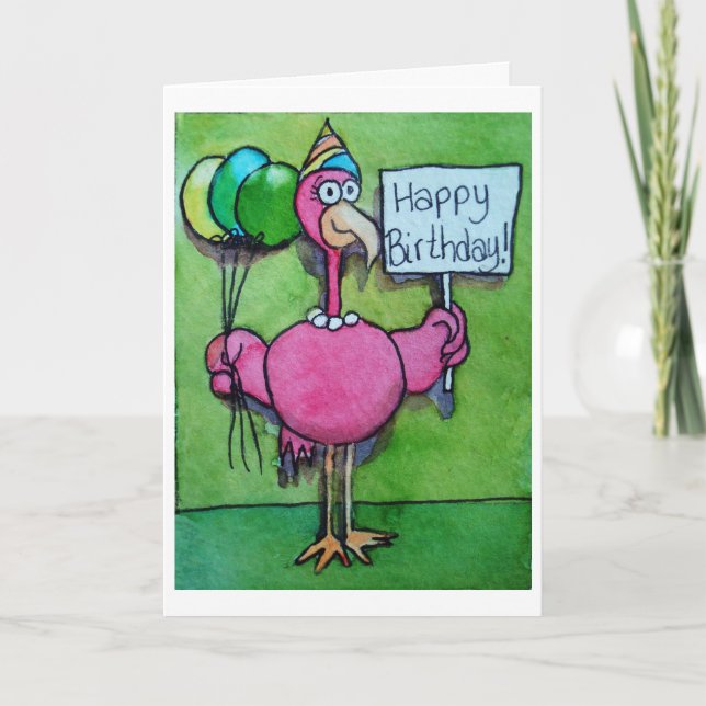 Happy Birthday Pink Flamingo Card Whimsical Karte (Vorderseite)
